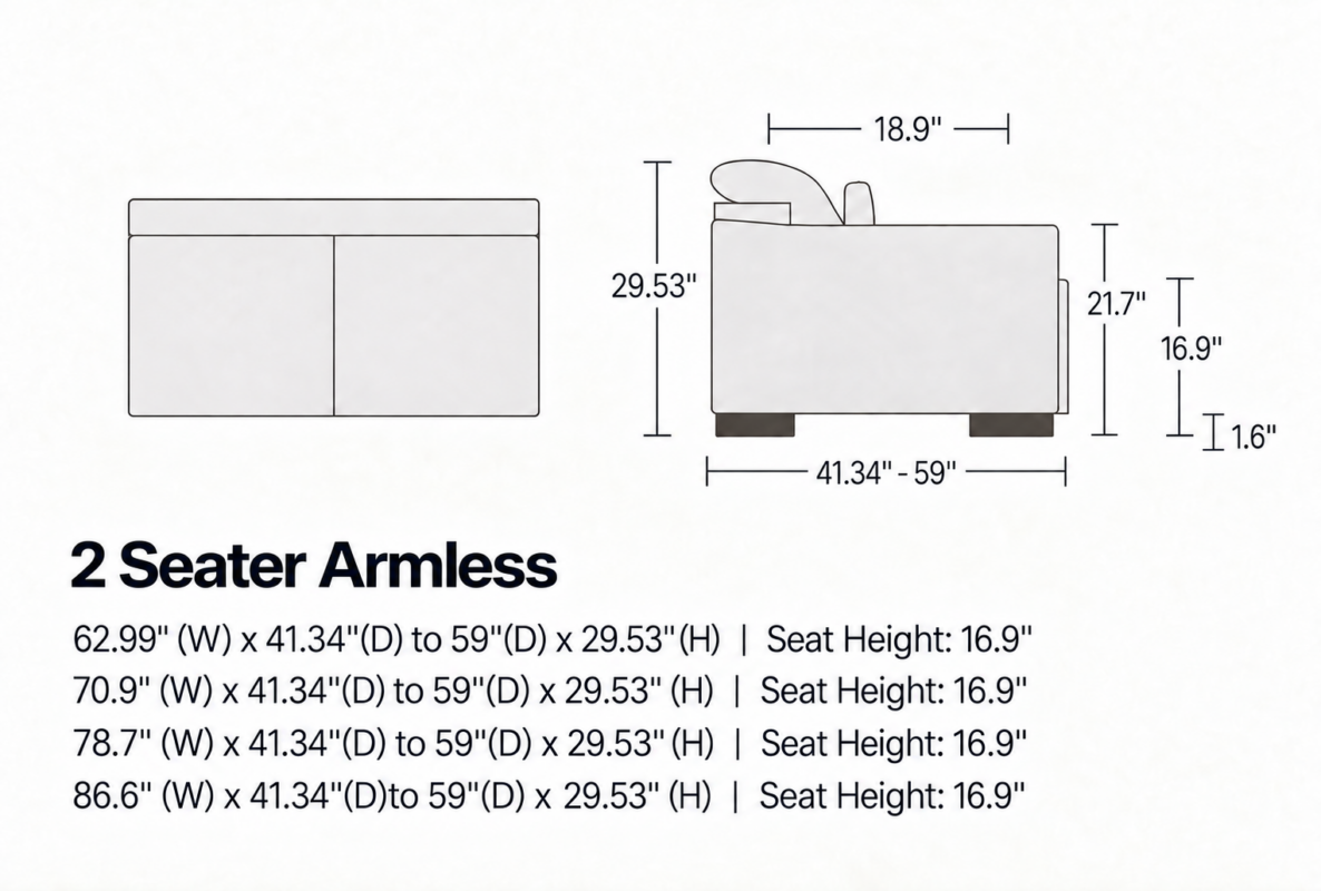 NASH 2 Seater Armless