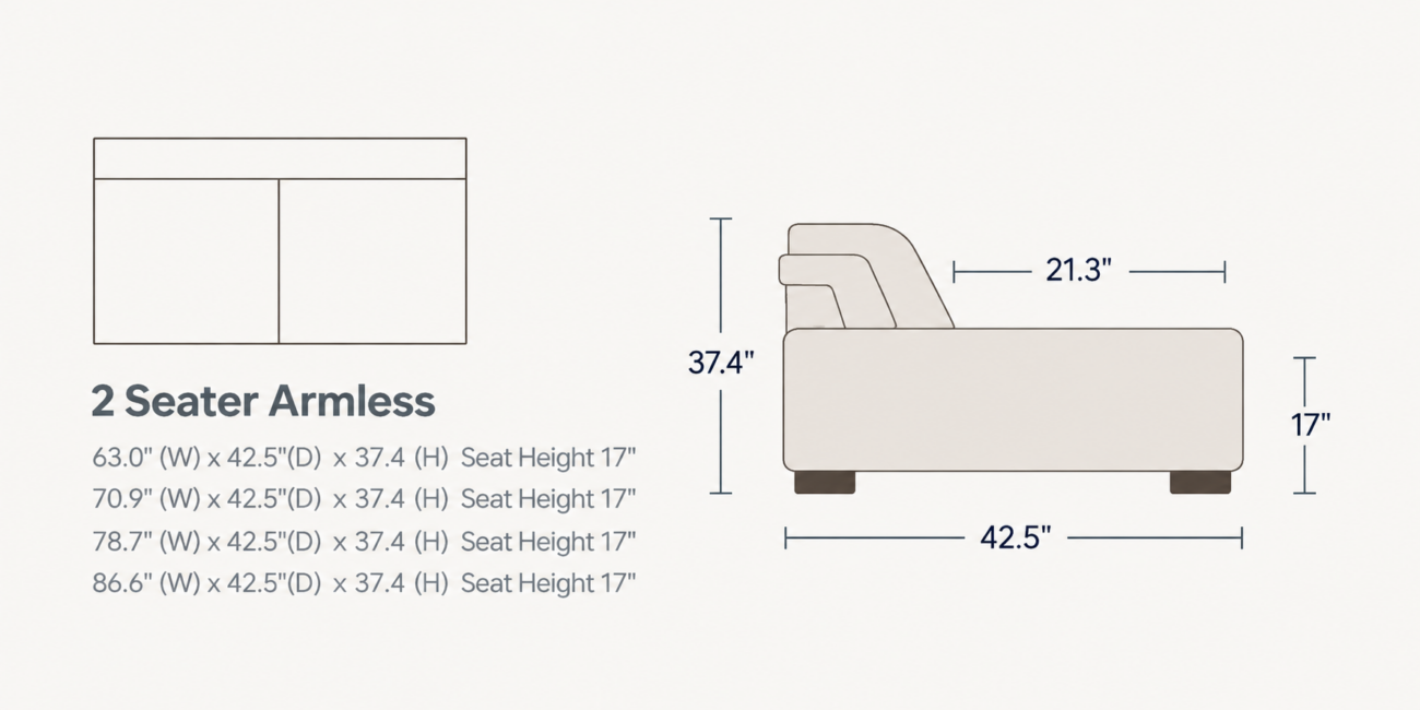 NELLA 2 Seater Armless