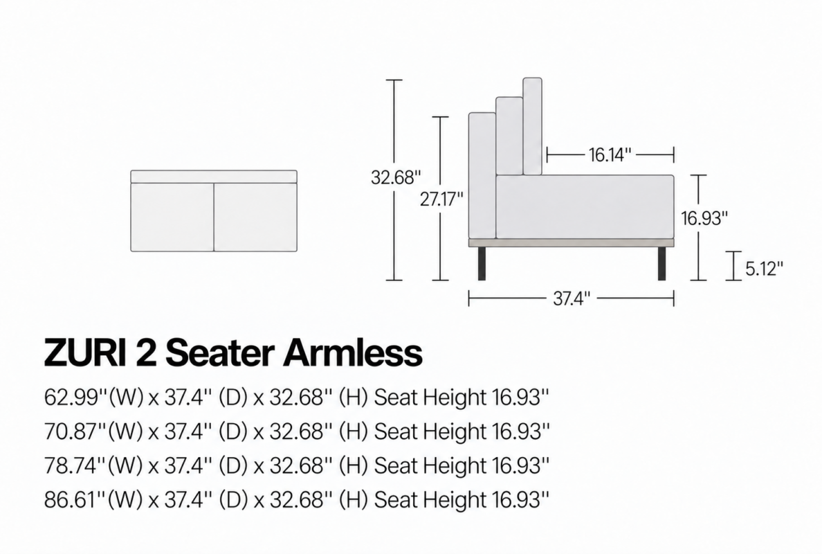 ZURI 2 Seater – Armless
