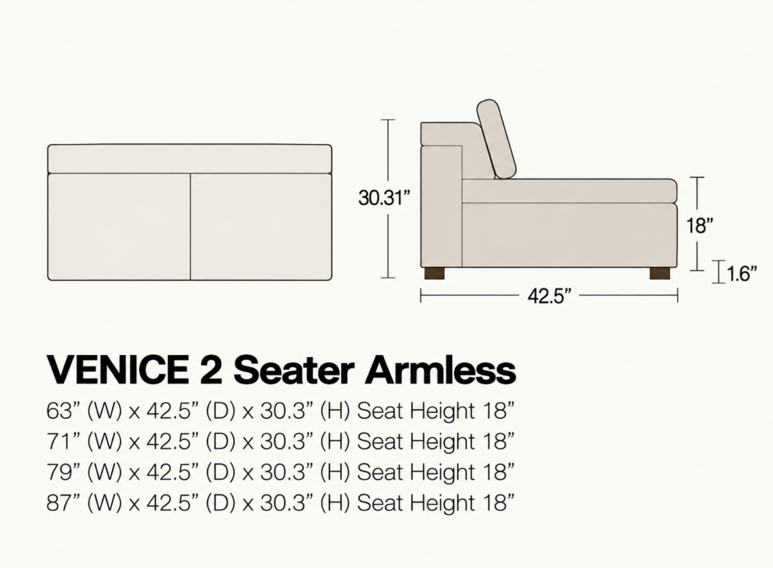 VENICE 2 Seater Armless
