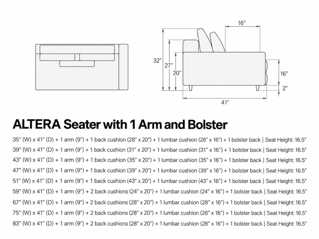 ALTERA Seater with 1 Arm and Bolster
