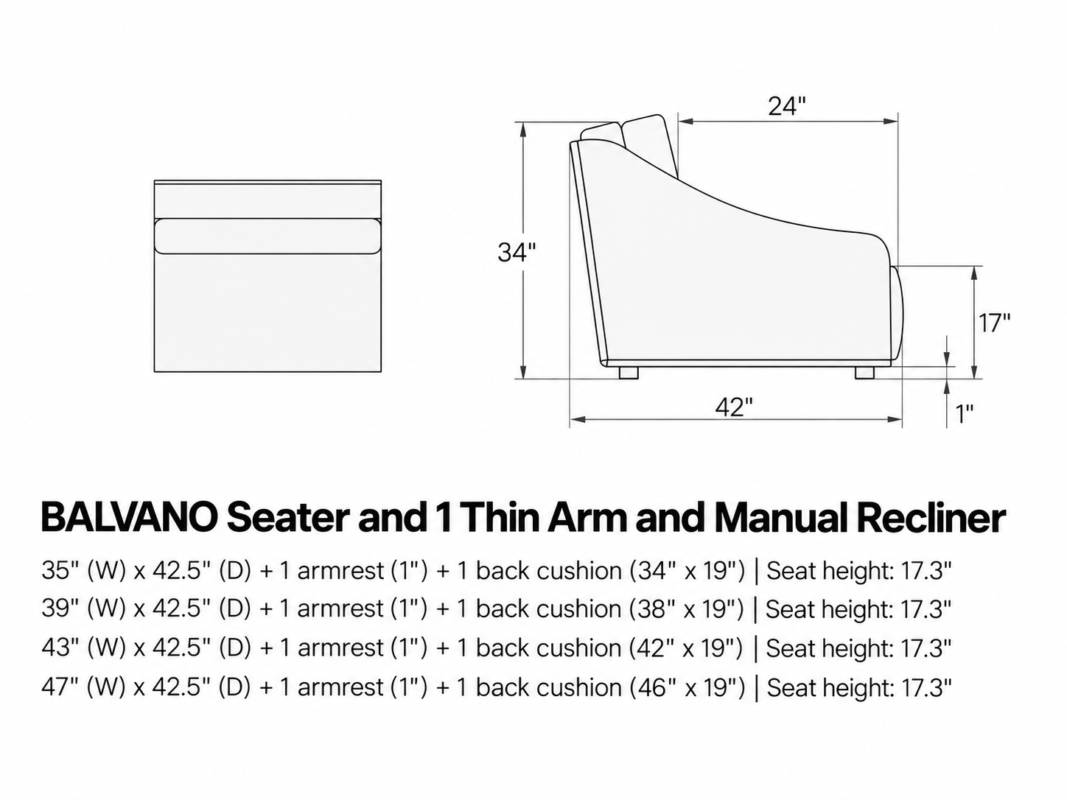 BALVANO Seater and 1 Thin Arm – Electric Recliner