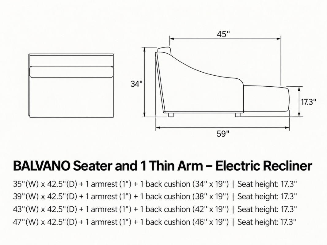 BALVANO Seater and 1 Thin Arm – Electric Recliner