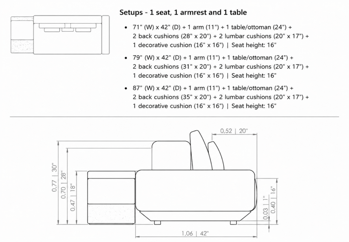 CHELSA Sofa with 1 Arm and Table