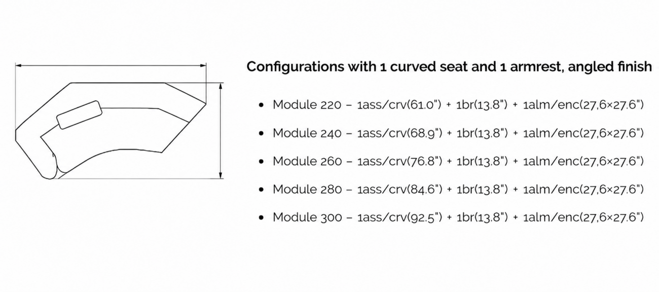 CYLUS Seater Curved with 1 Arm and Angled End