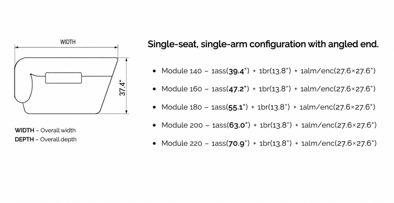 CYLUS Seater with 1 Arm and Angled End