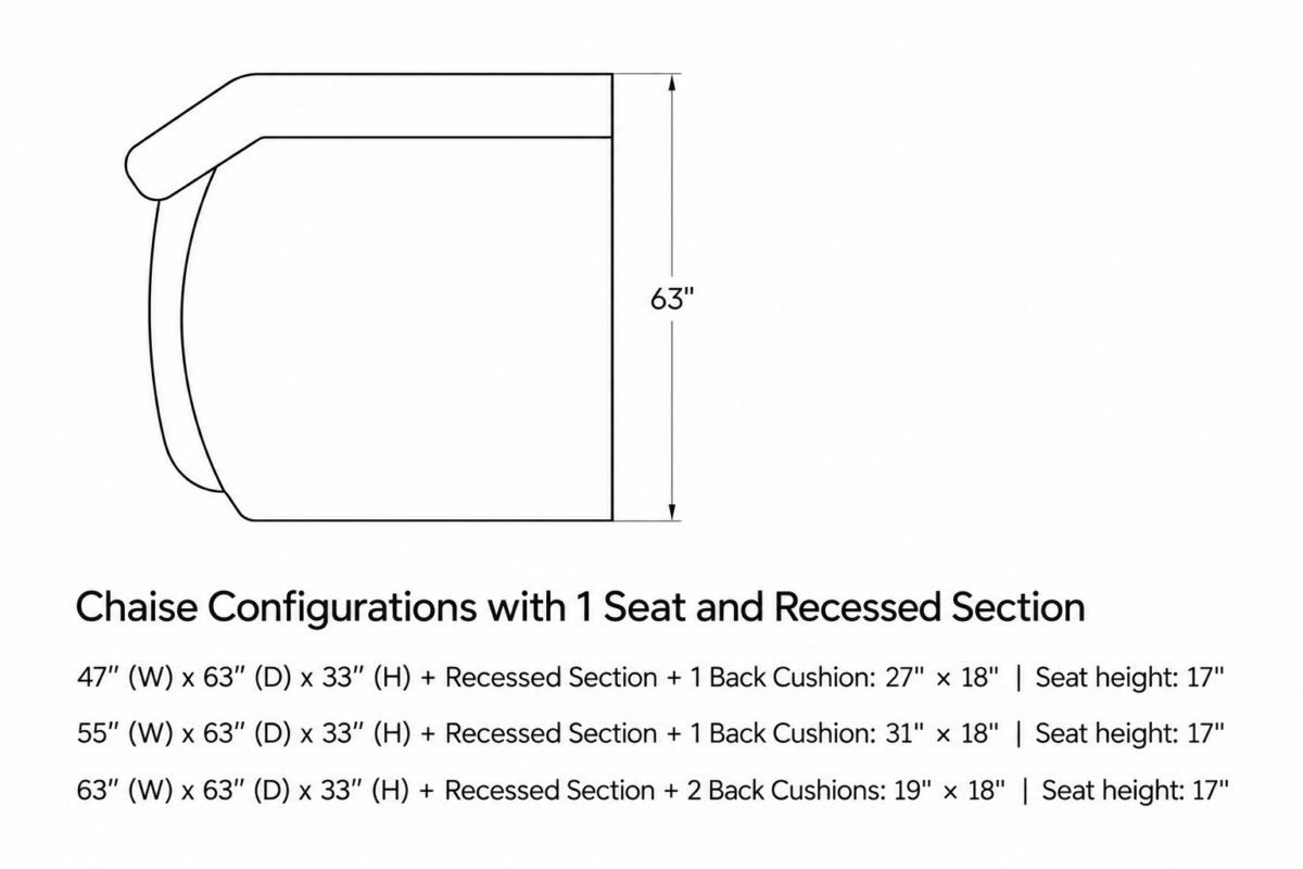 HUGGLE Chaise with 1 Seat and Recessed Base