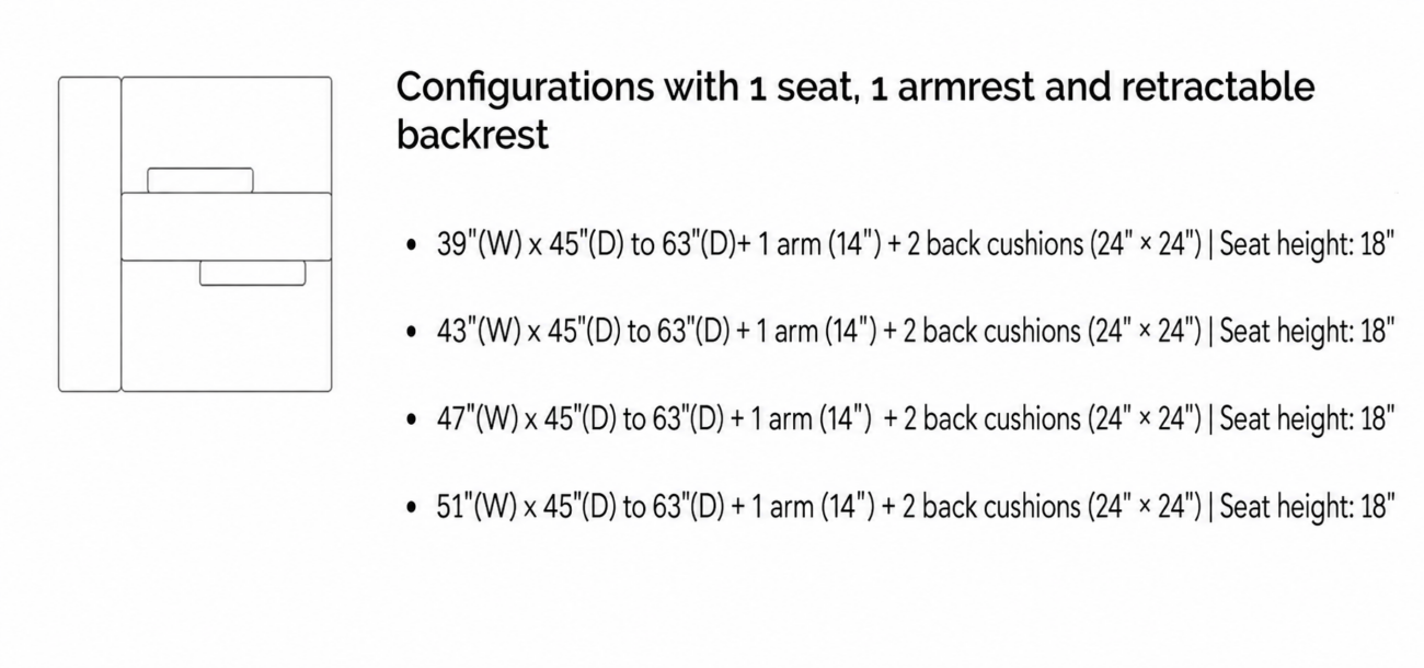 MARC Seater with Retractable Backrest and 1 Arm – Small