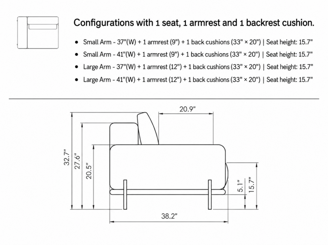 RETREAT 1 Seater with Arm and 1 Goose Feather Back Cushion