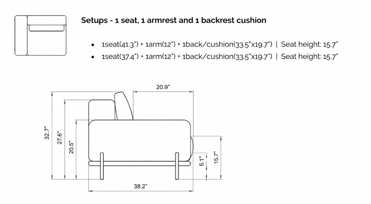 RETREAT Seater with 1 Arm and 1 Fiber Back Cushion