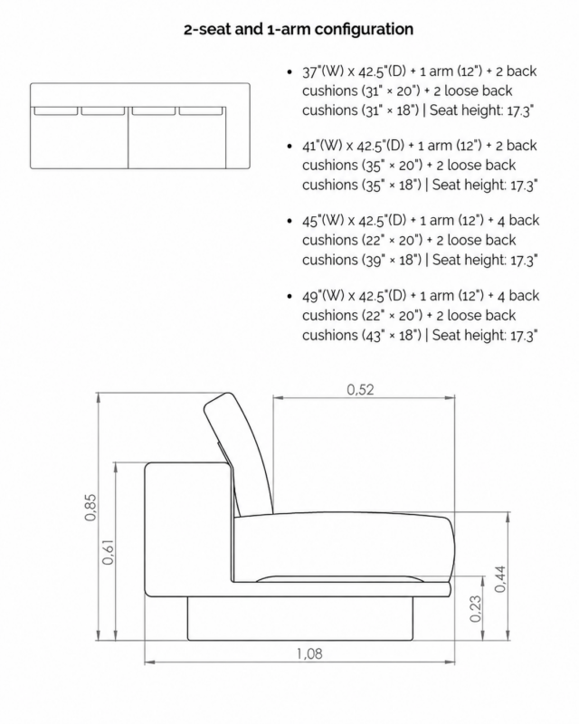 ROSE 2 Seater with 1 Arm