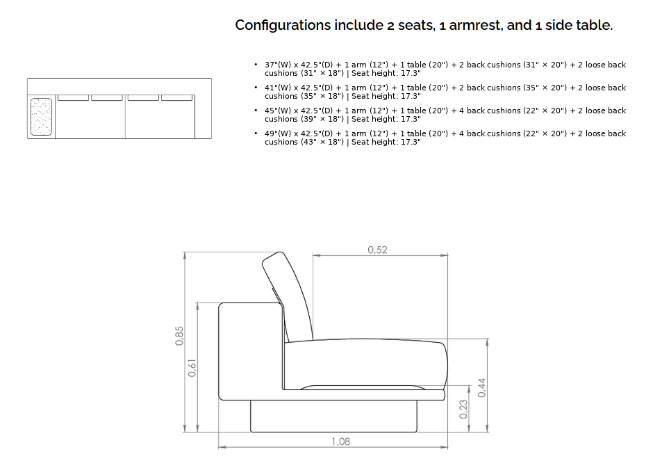 ROSE Sofa with Arm and Table