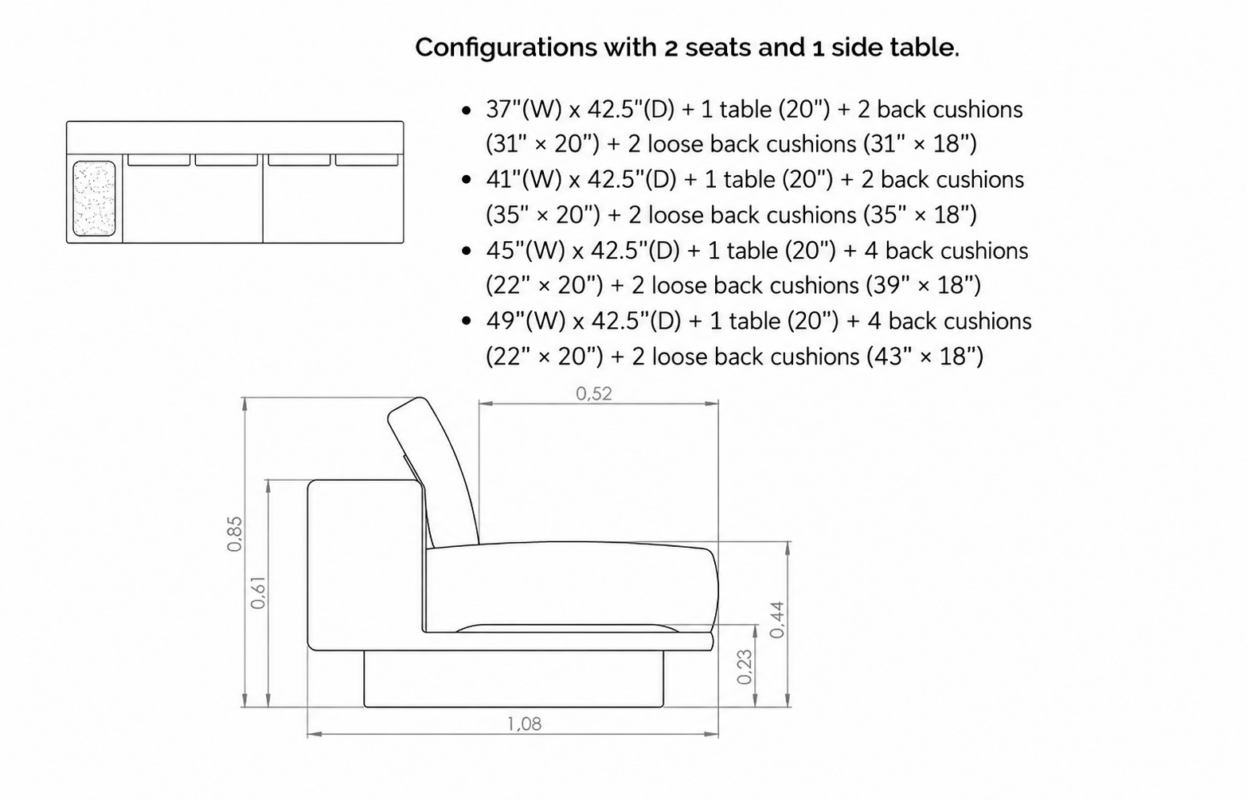 ROSE 2 Seater with Side Table