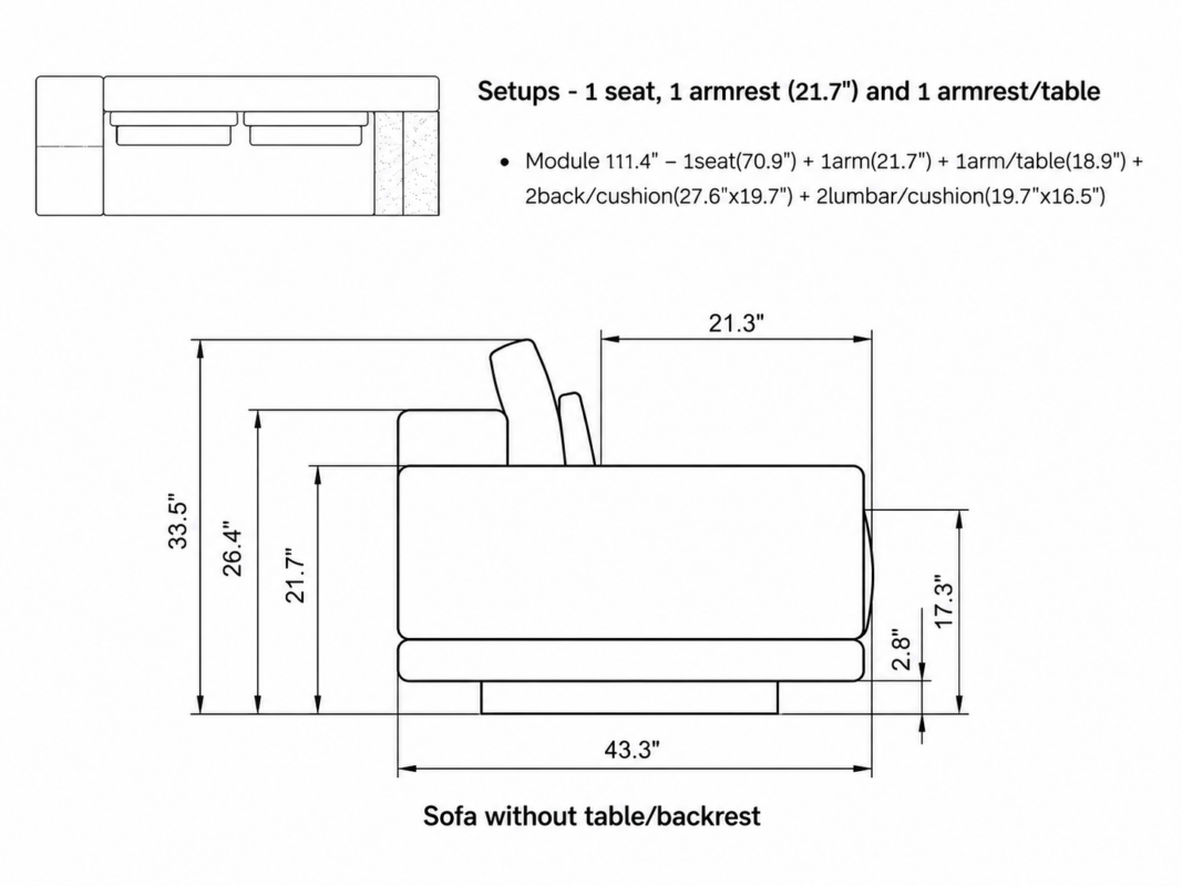VIVIAN Seater with Wide Arm and Table