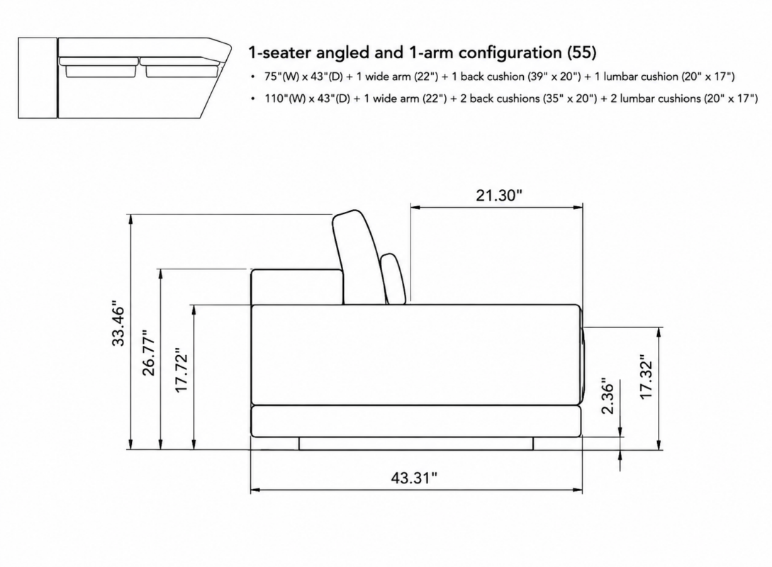 VIVIAN Angled Seater with Wide Arm