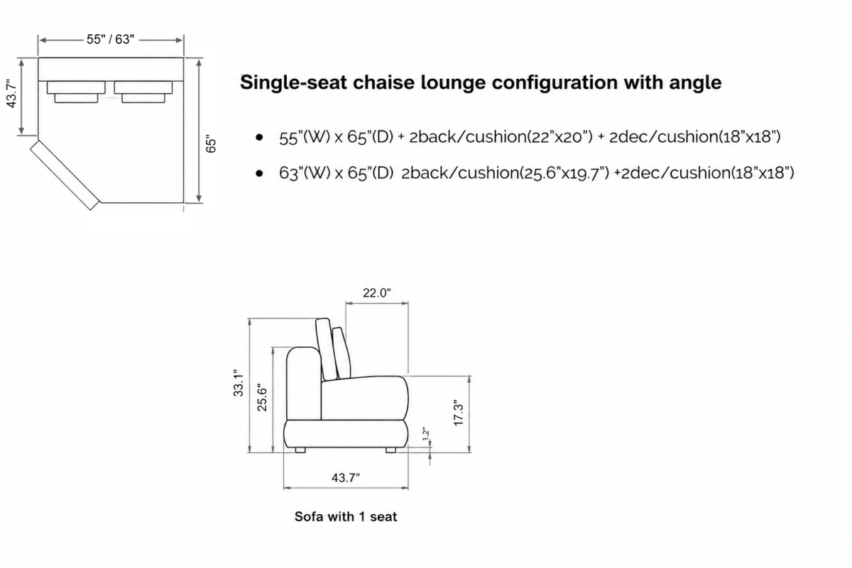 HOLLOW Angled Chaise Armless