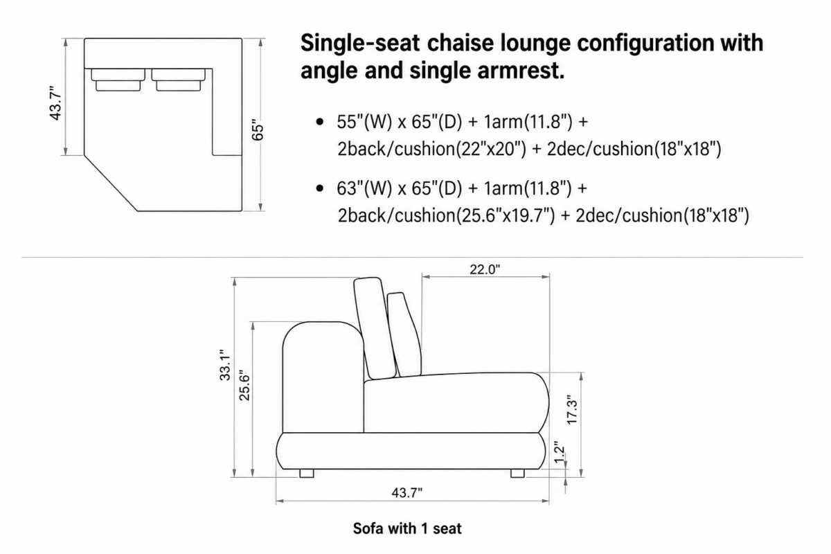 HOLLOW Angled Chaise with Arm
