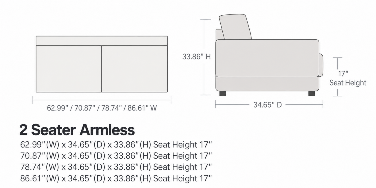 ARINA 2 Seater Armless